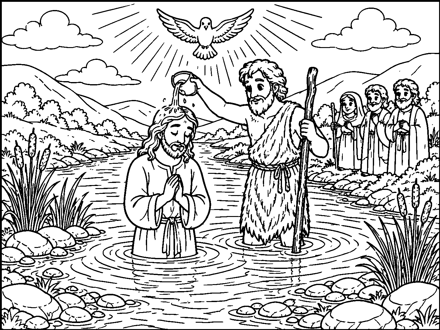 The Baptism of Jesus colouring page preview