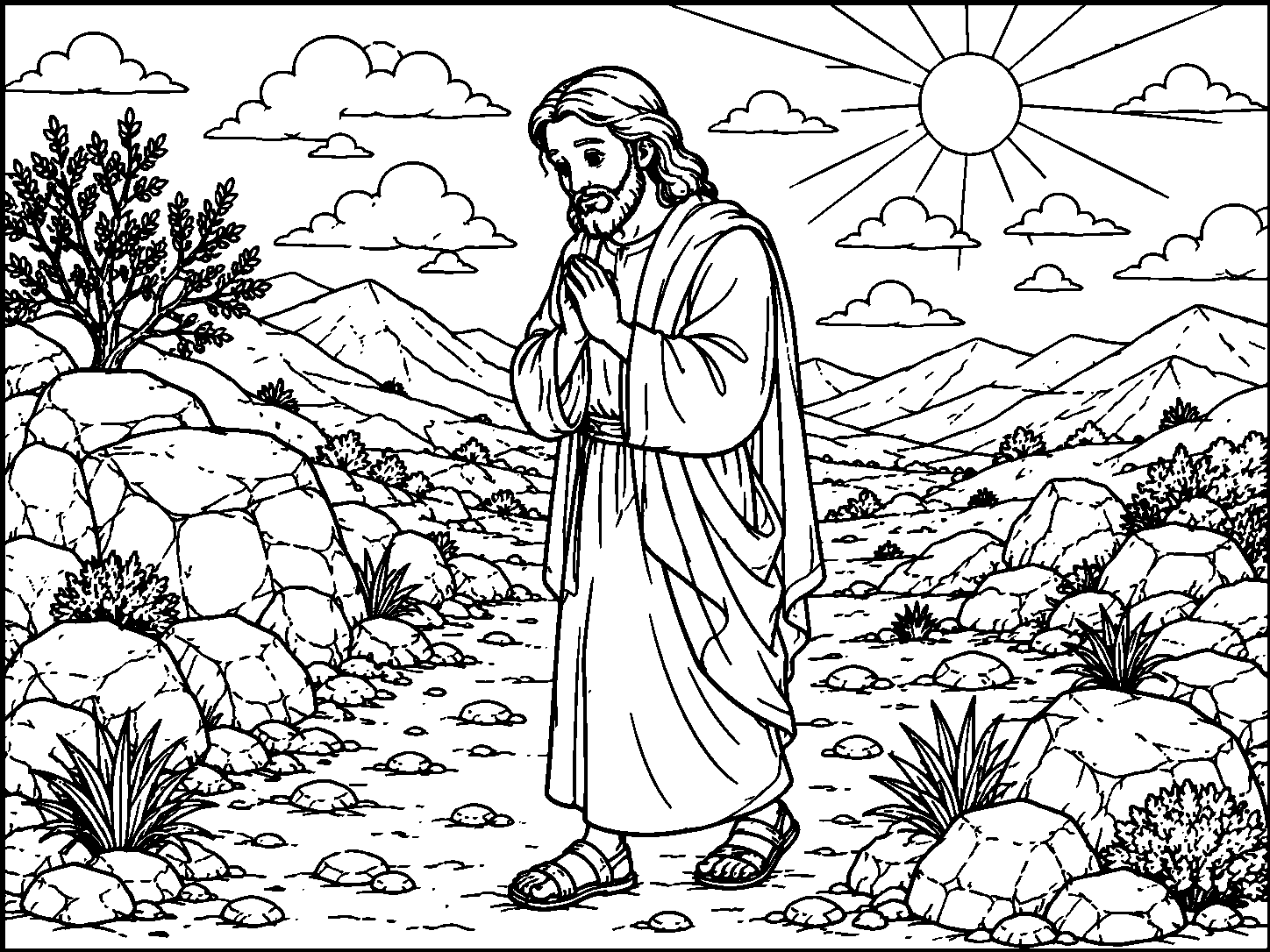 Jesus in the Wilderness colouring page preview