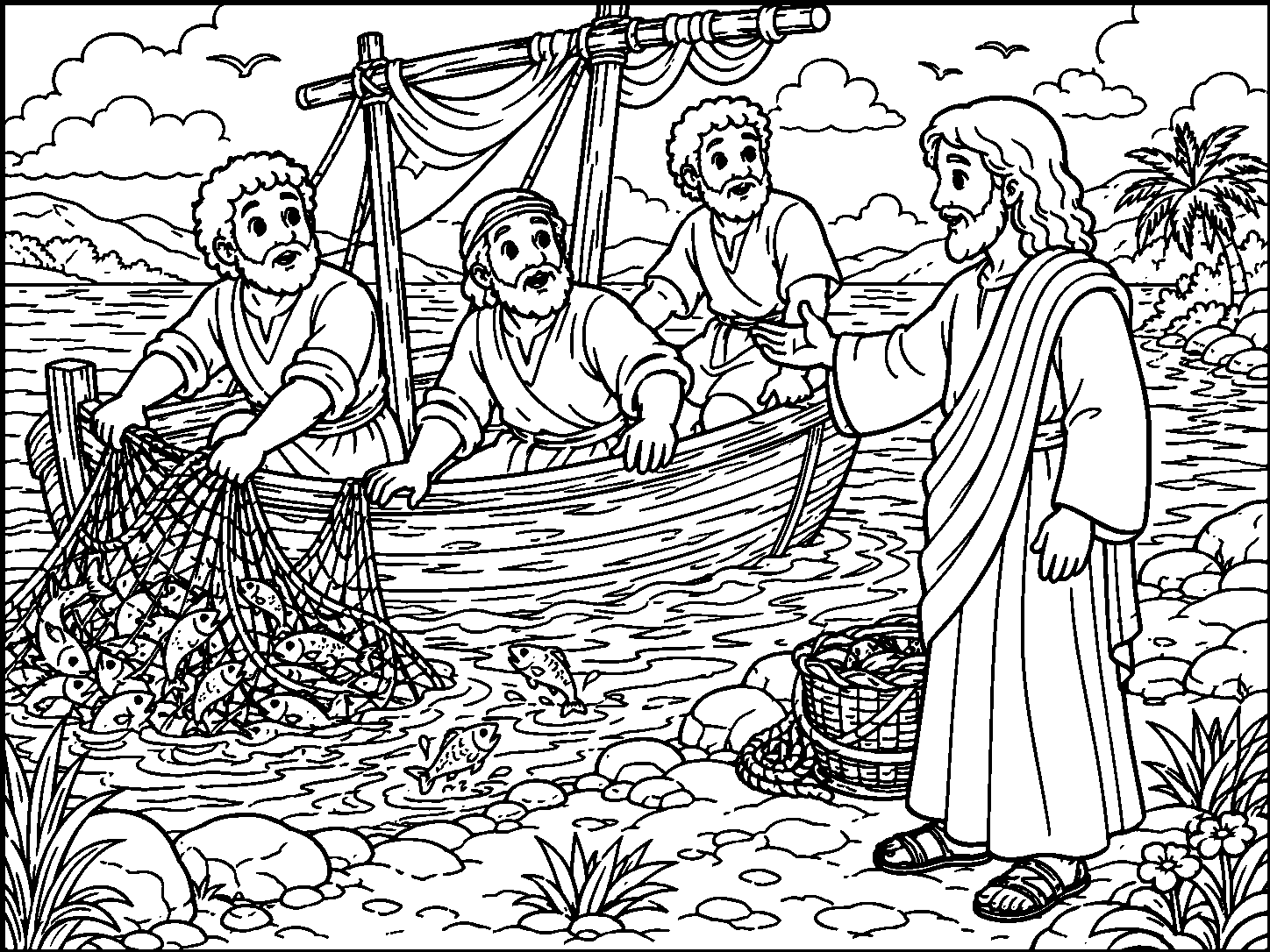 Jesus Calls the Disciples colouring page preview