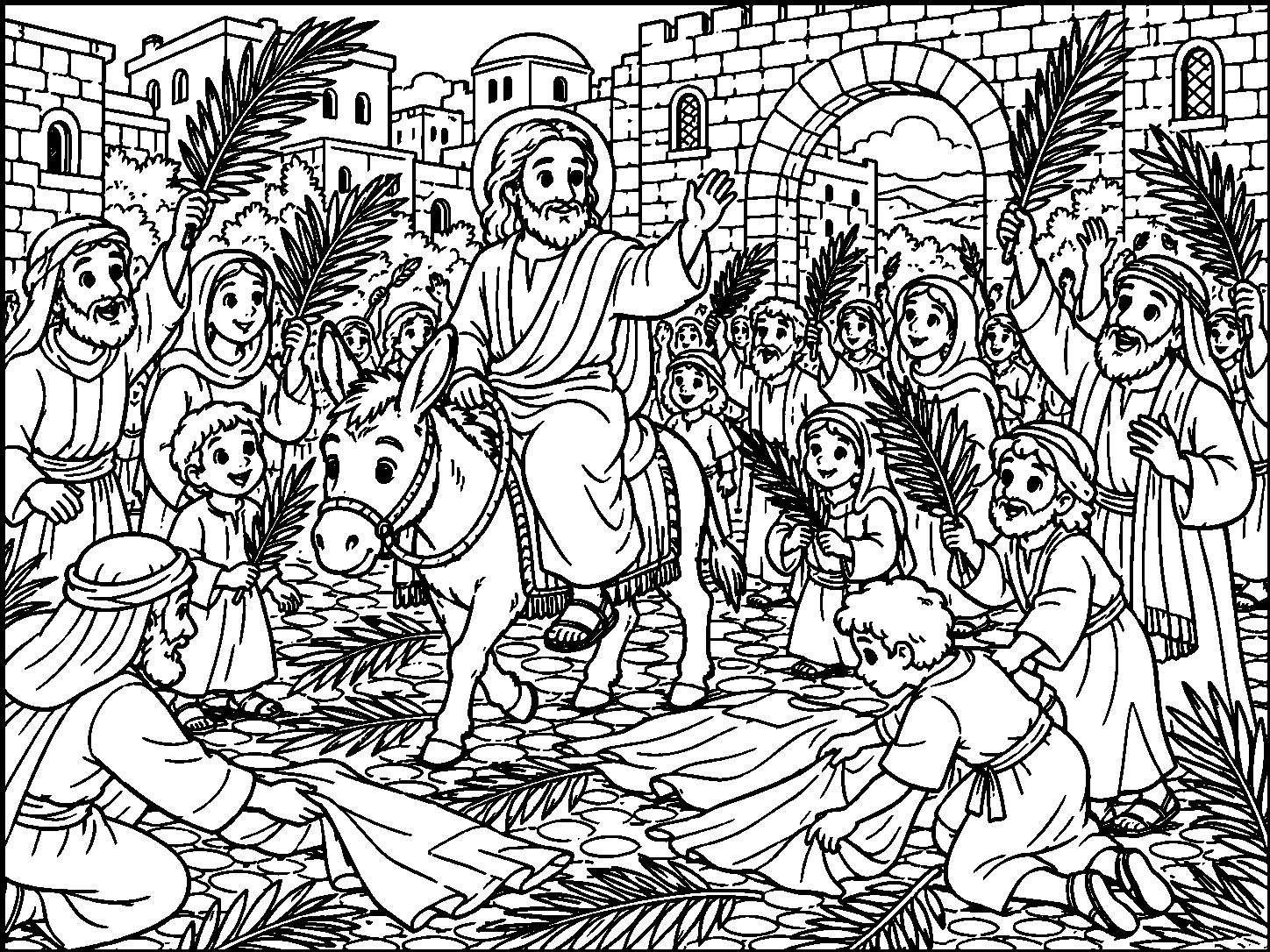 Jesus Enters Jerusalem colouring page preview