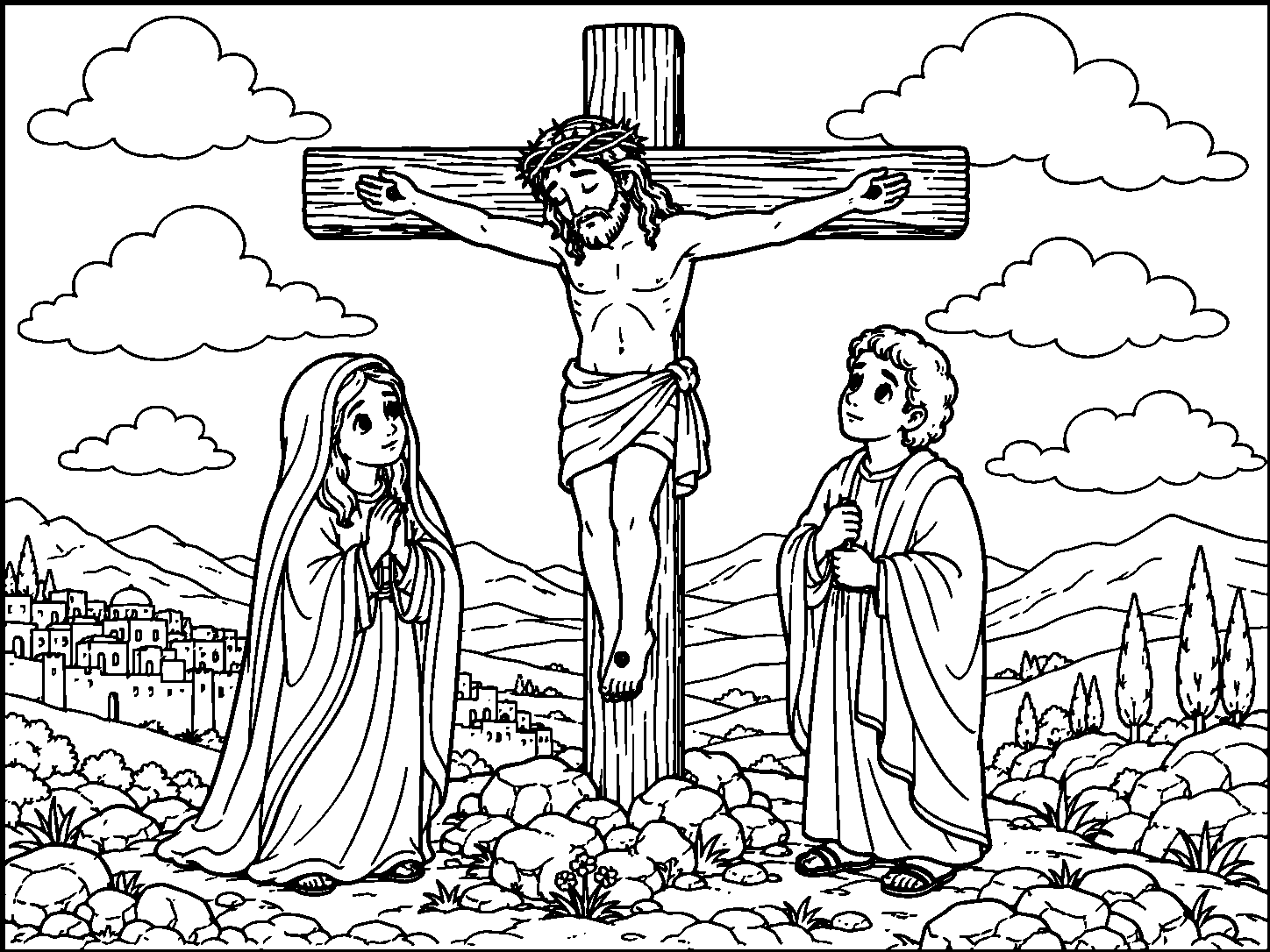 The Crucifixion colouring page preview