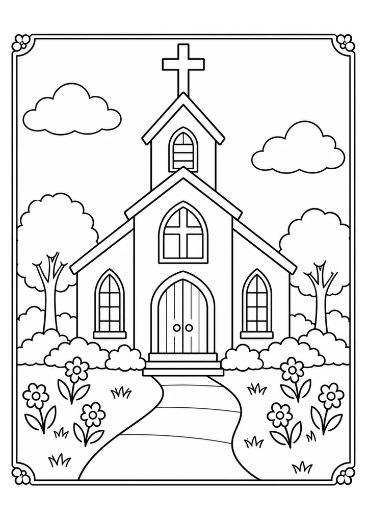 The Church colouring page preview
