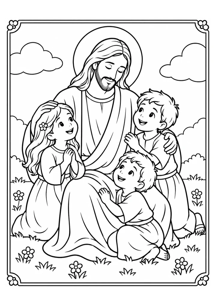 Jesus with children printable preview