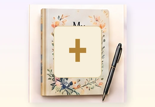 Illustrative prayer journal and writing pen