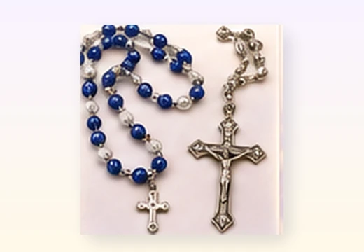 Illustrative rosary beads and prayer resource
