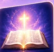 Open Bible beneath a radiant cross