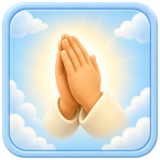 Praying hands in a bright heavenly sky